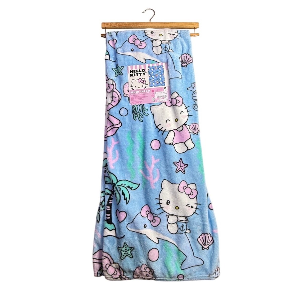 Hello Kitty Dolphin Nautical Plush Throw Blanket Blue Pink Sanrio 50x60 New
